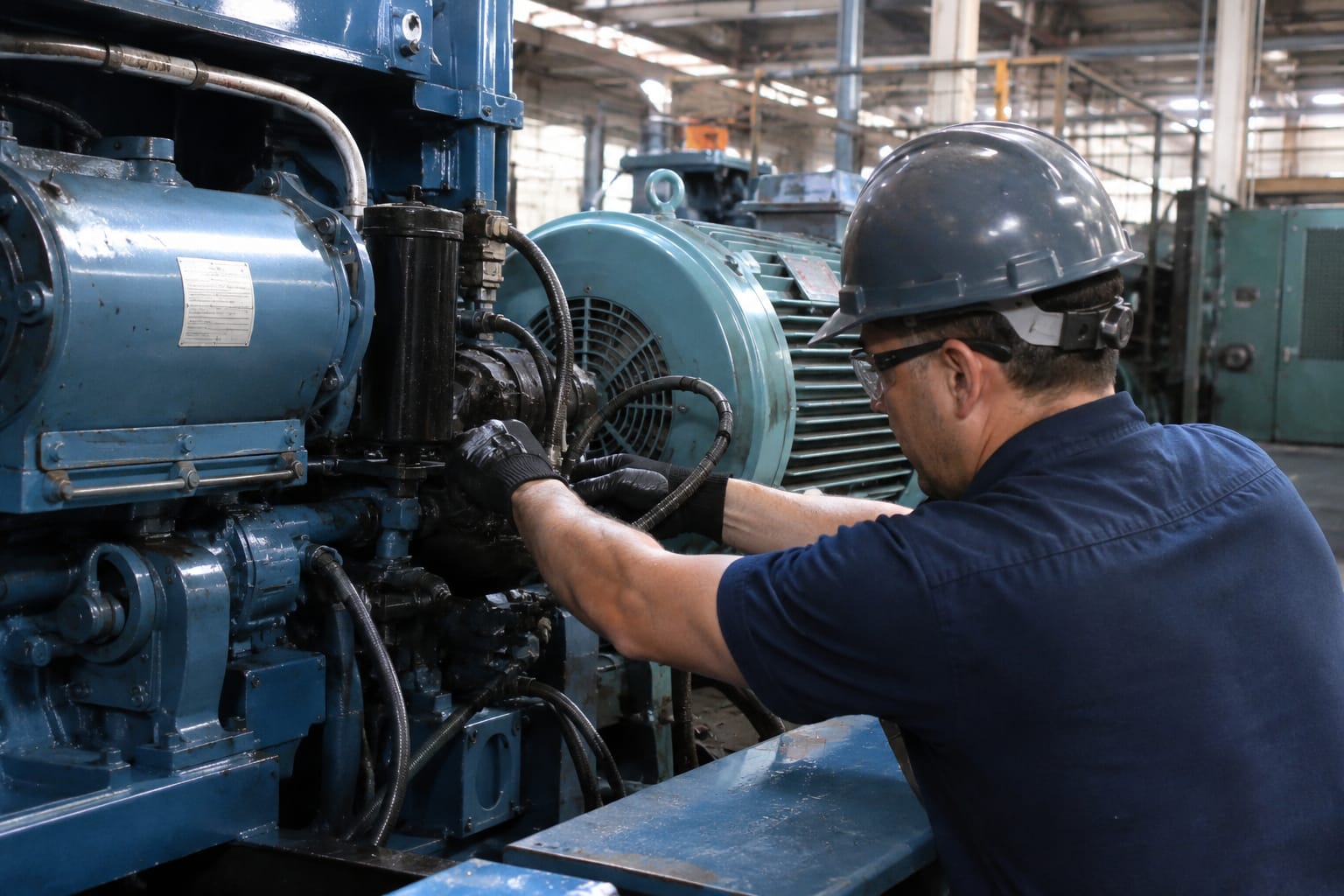 Trabalho de manutenção em equipamento industrial